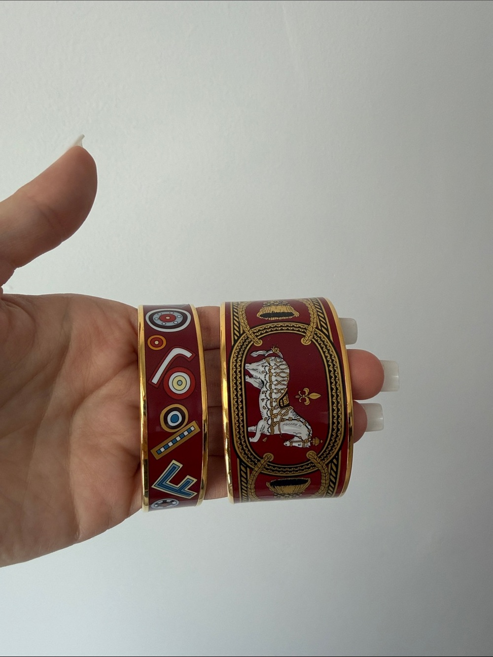 Hermes Red and Gold Enamel Bangle Bracelet
